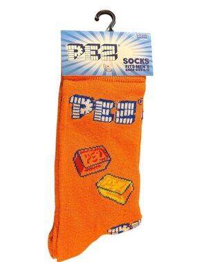 Unisex PEZ Crew Socks Orange Blue Polyester Men Shoe Size 6-12 Novelty NWT Women